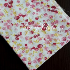 Ткань Цветочки розовые, красные и желтые веточки на белом фоне, размер отреза ткани 50х50 см., TK000122