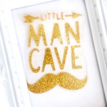 Надпись из термотрансфера Little Man Cave, пленка золото глиттер, размер общий 7,5х9,5 см., TN000227