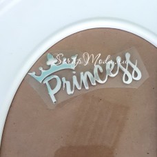 Надпись из термотрансфера Princess с короной, пленка зеркальное серебро, размер габарит 7х4см, TN000355