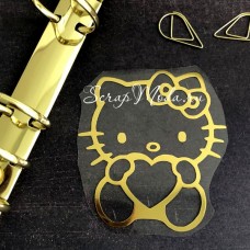 Рисунок контурный из термотрансфера Hello Kitty478, пленка зеркальное золото, размер 80х72мм. ZA000478