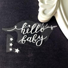 Надпись из термотрансфера Hello Baby+звёздочки, пленка белая матовая, размер 4,5х9,5см., ZA000557