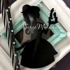 Рисунок  Девушка+торт, пленка матовая черная, размер 13х9 см, ZA000578