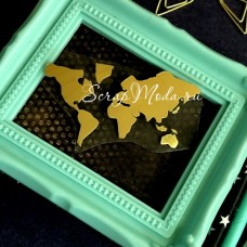 Рисунок контурный из термотрансфера Карта Мира, пленка зеркальное золото, размер 6,5х4см., ZA000607