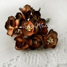 Цветы Вишни с тычинками, коричневые с шоколадным краем, размер:25 мм., 35 шт., UC001032