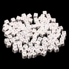 Бусины Алфавит на кубике, белые, нанесение серебро, 6 мм., 20 грамм, АртУзор UC002953