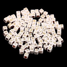 Бусины Алфавит на кубике, белые, нанесение золото, 6 мм., 20 грамм, АртУзор UC002954